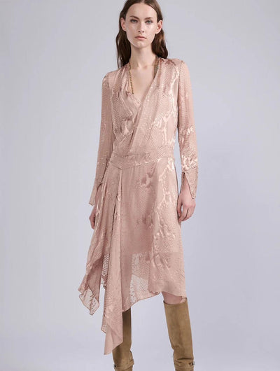 Robe portefeuille en satin dévoré python blush.