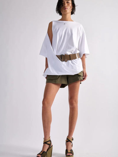 T-shirt drapé oversize en jersey de cotton blanc