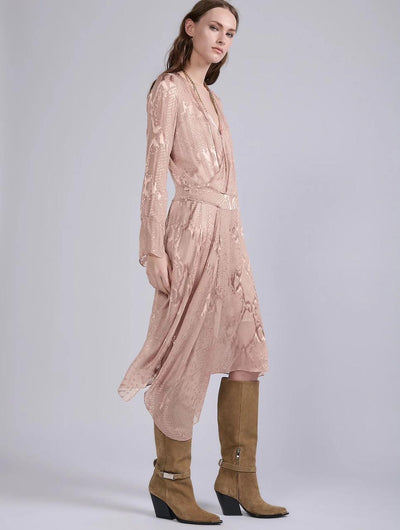 Robe portefeuille en satin dévoré python blush.