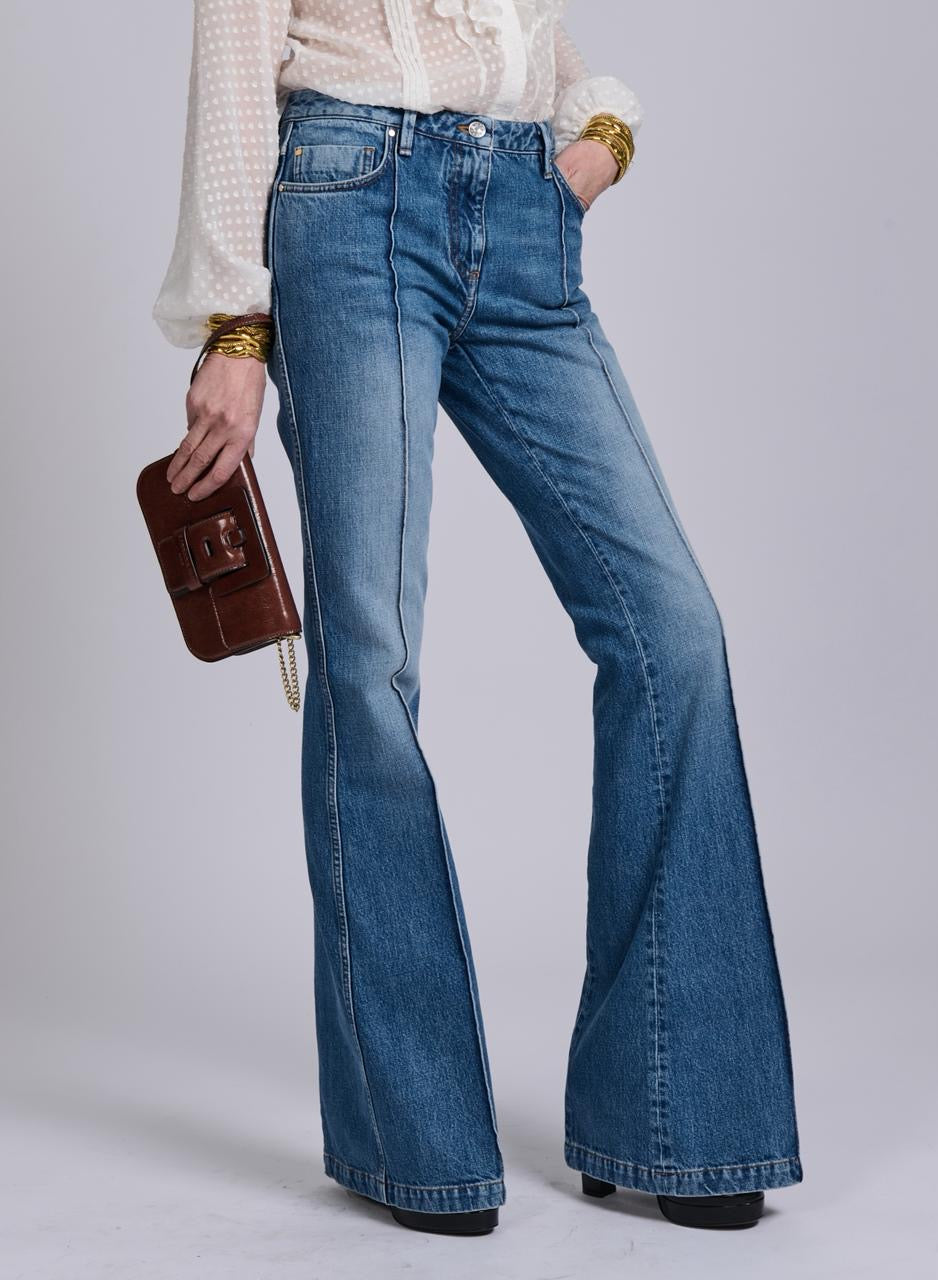Jeans coupe flaire en denim bleu