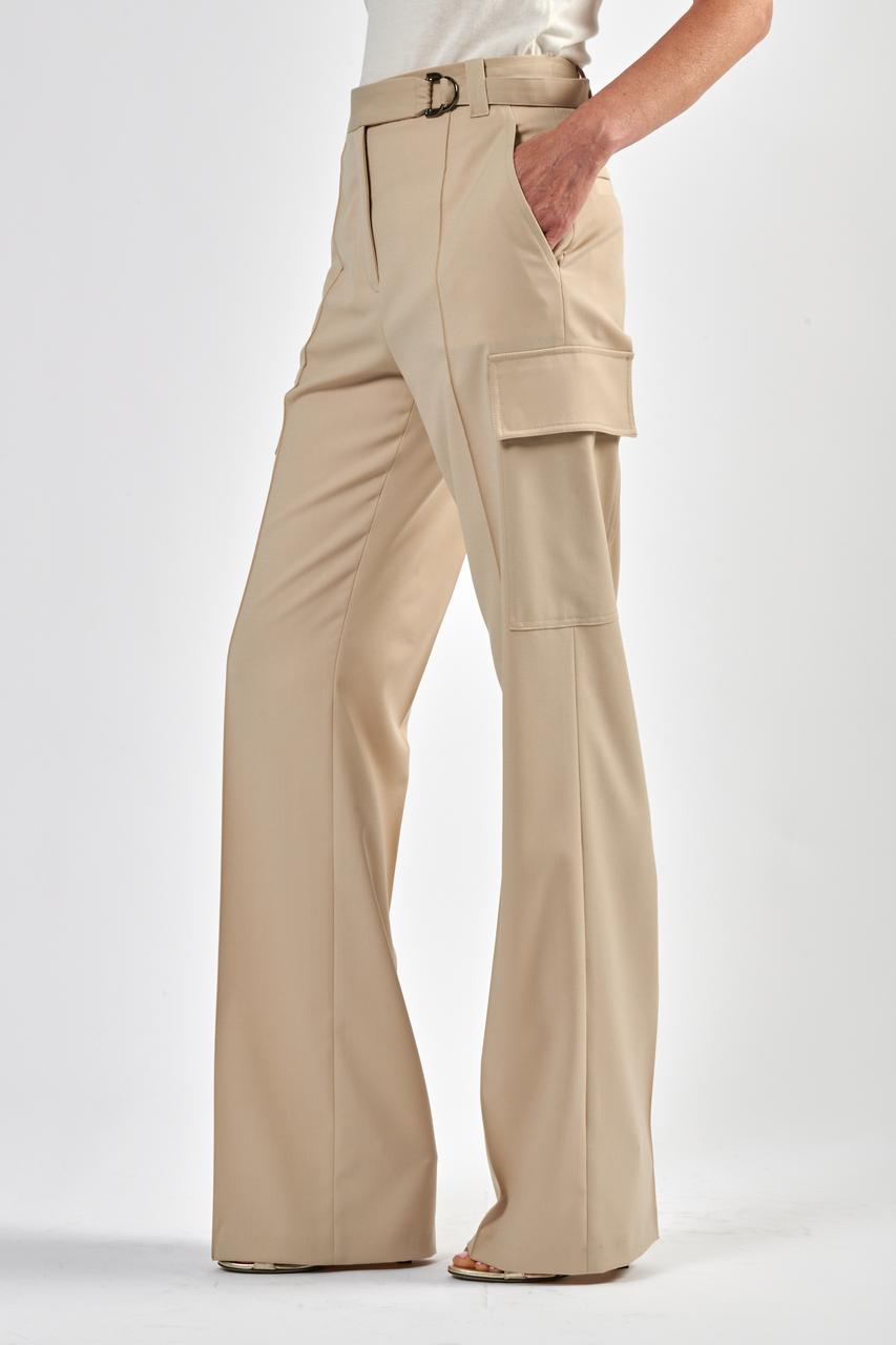 Pantalon battle en gabardine de laine stretch, couleur beige
