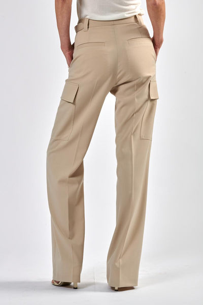Pantalon battle en gabardine de laine stretch, couleur beige