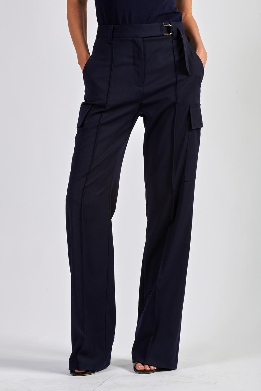 Pantalon battle en gabardine de laine stretch marine