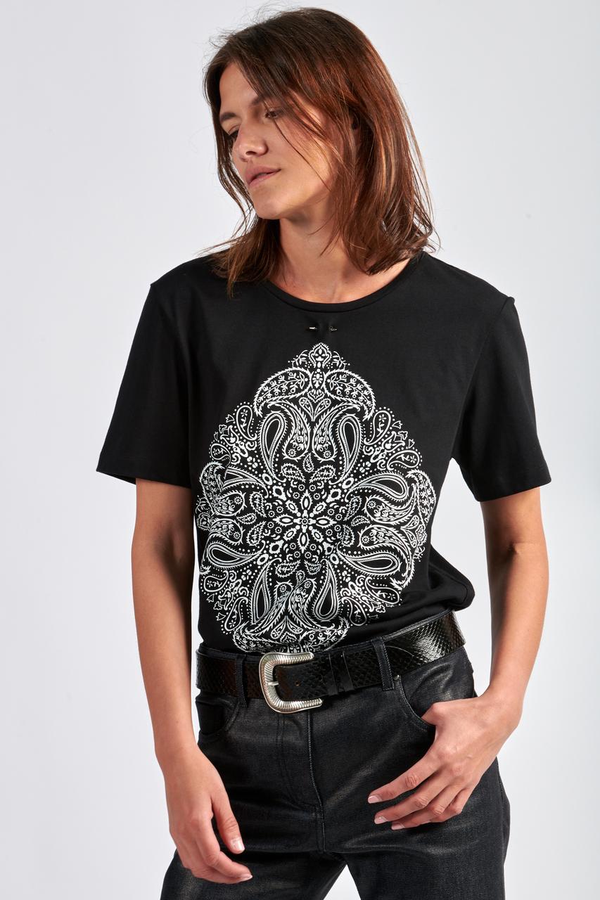 T-shirt en cotton noir à sérigraphie bandana