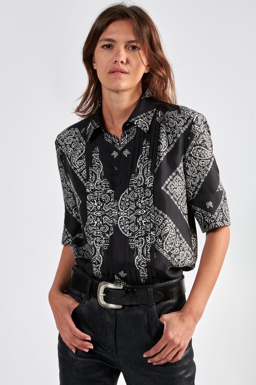 Chemise en twill de soie imprimée bandana