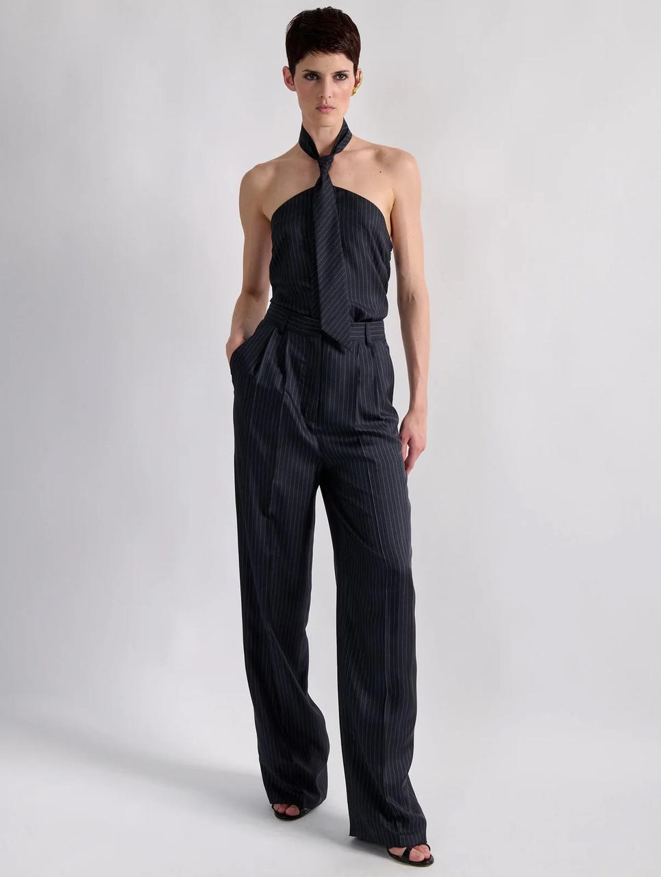 Tope en twill de soie rayé marine