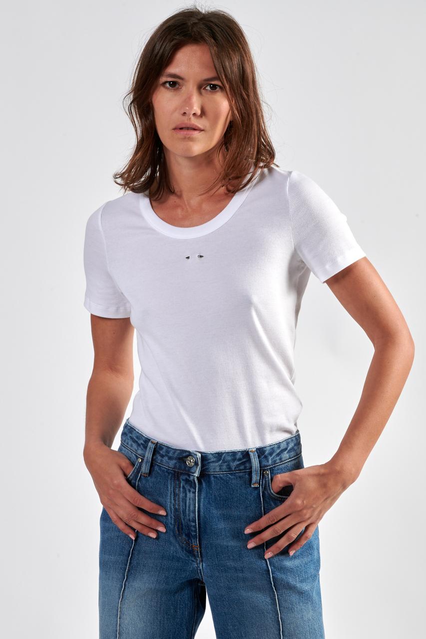 T-shirt en jersey côtelé blanc