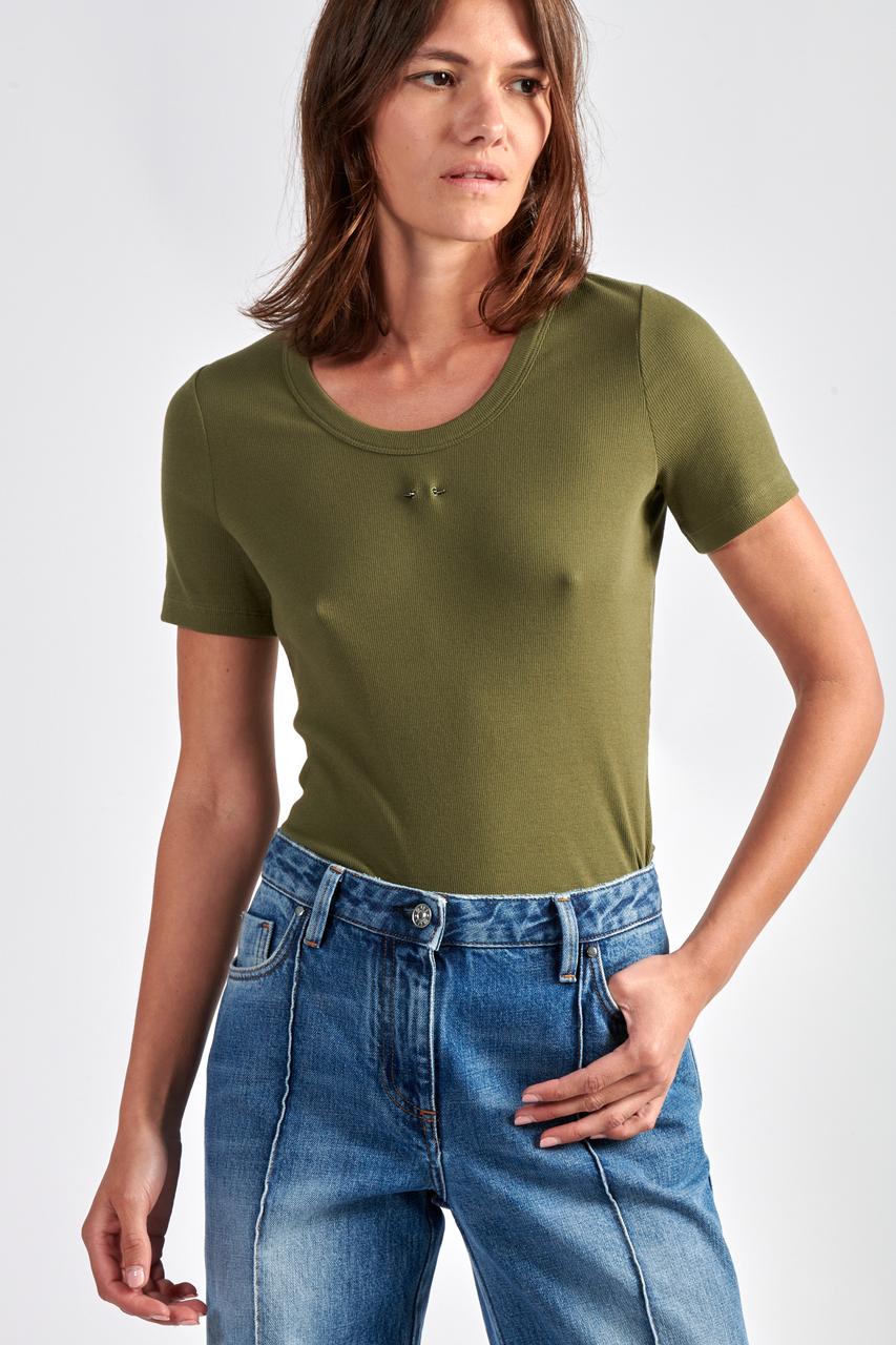 T-shirt en jersey côtelé kaki