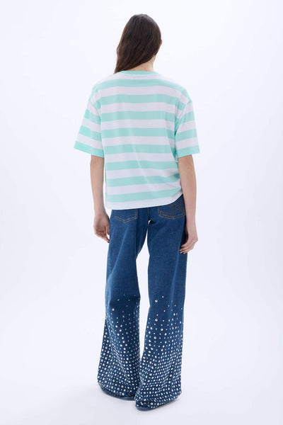 Stripped short sleeved crew neck t-shirt