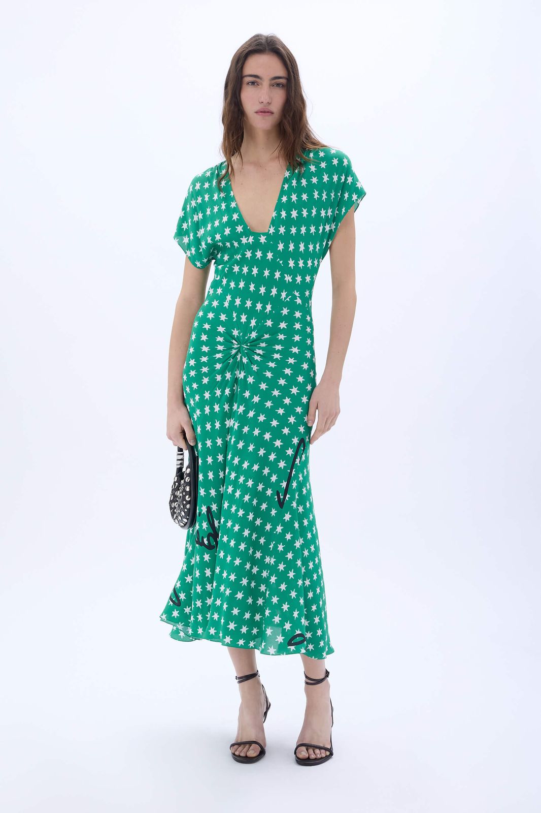 Star-print viscose midi dress