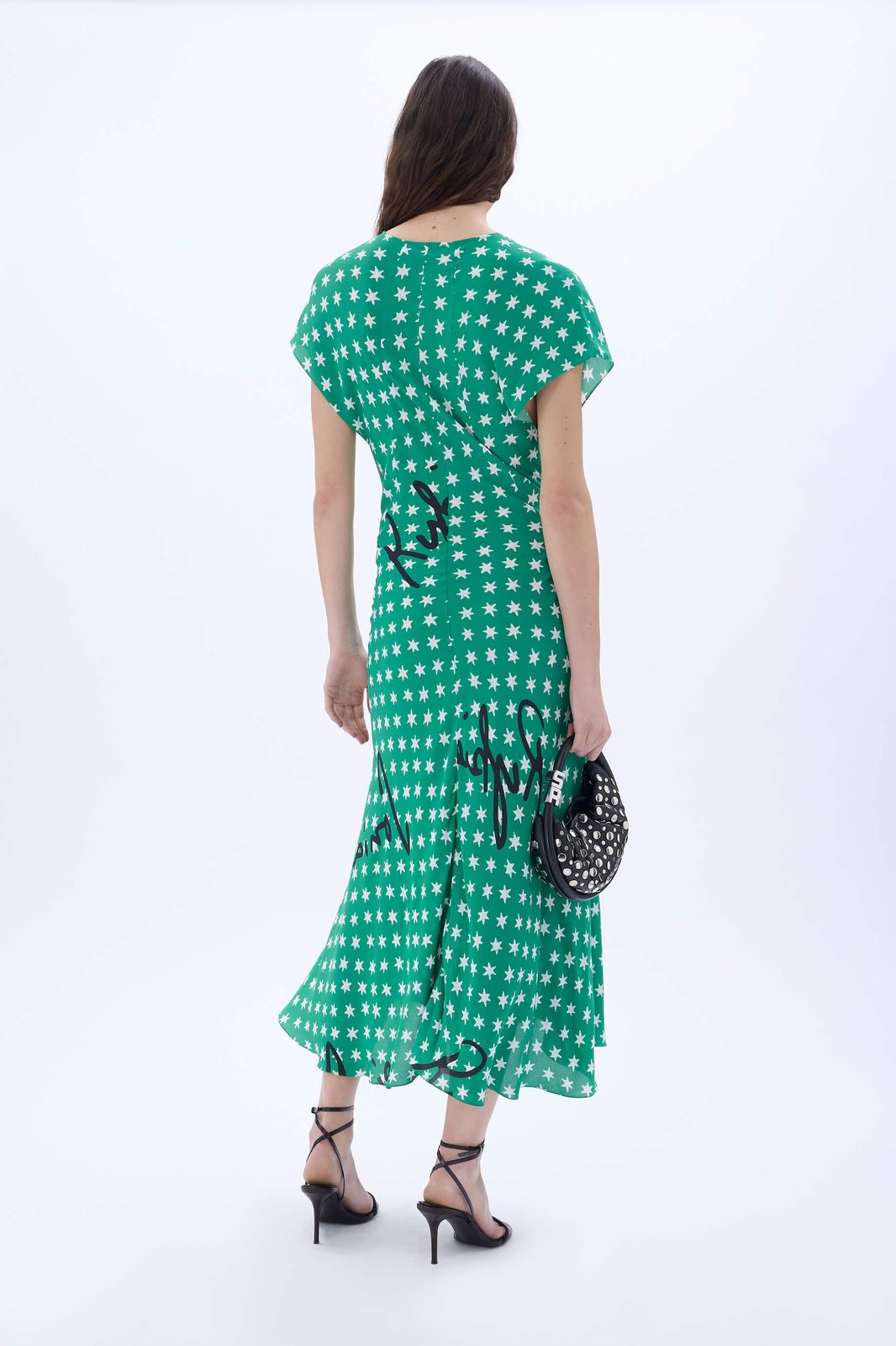 Star-print viscose midi dress