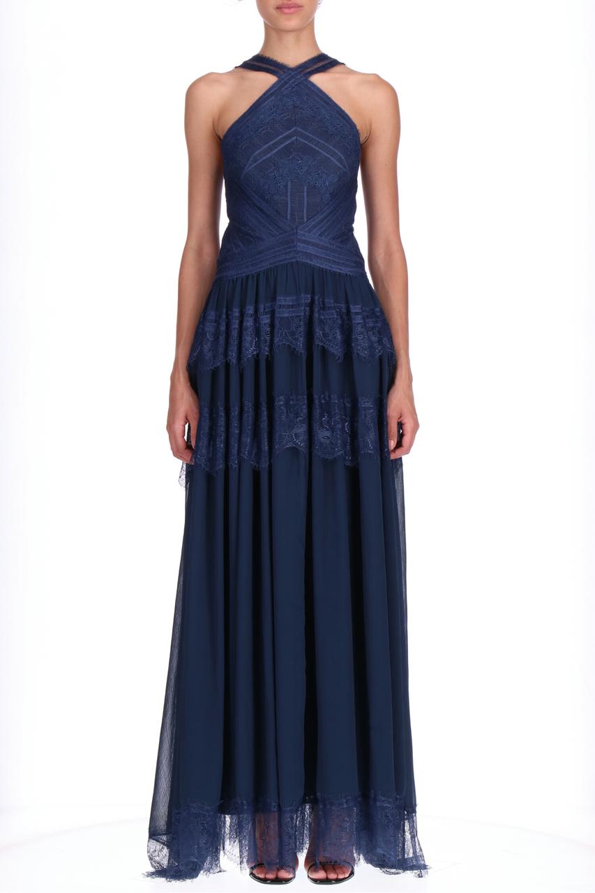 Long navy blue evening dress