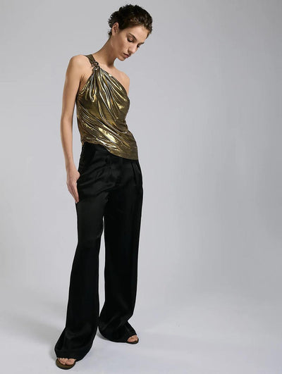 Top asymmetric en jersey métallisé gold