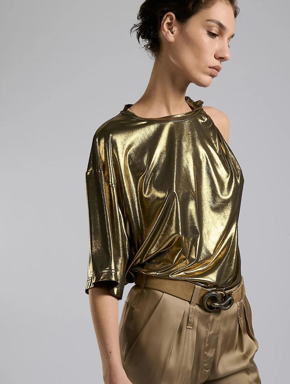 T-shirt asymmetric drapé en jersey gold