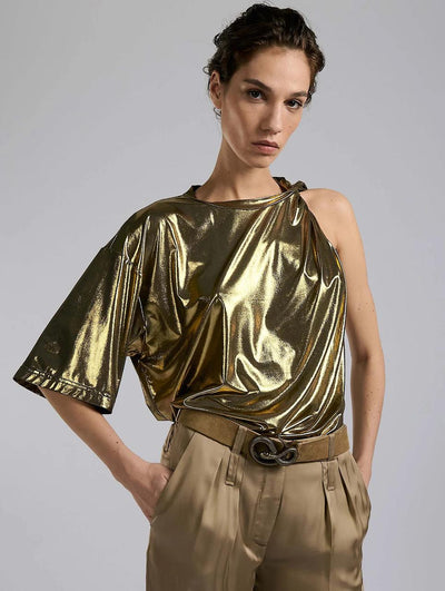 T-shirt asymmetric drapé en jersey gold