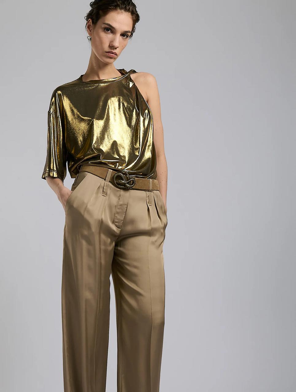 T-shirt asymmetric drapé en jersey gold