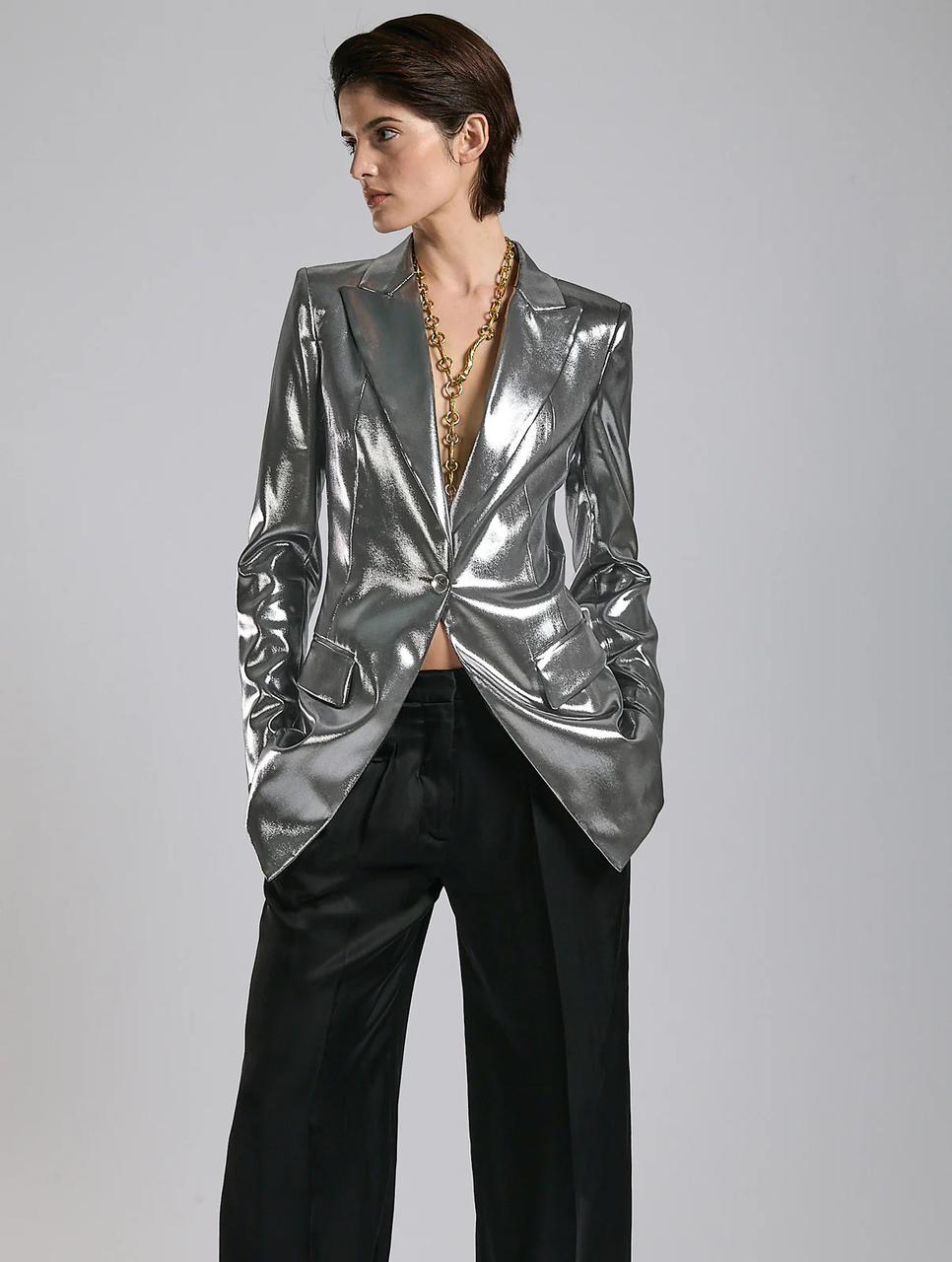 Veste en en lamé liquide argent