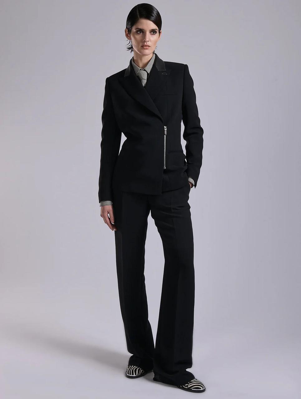 Veste zippée en crépe et cuir noir