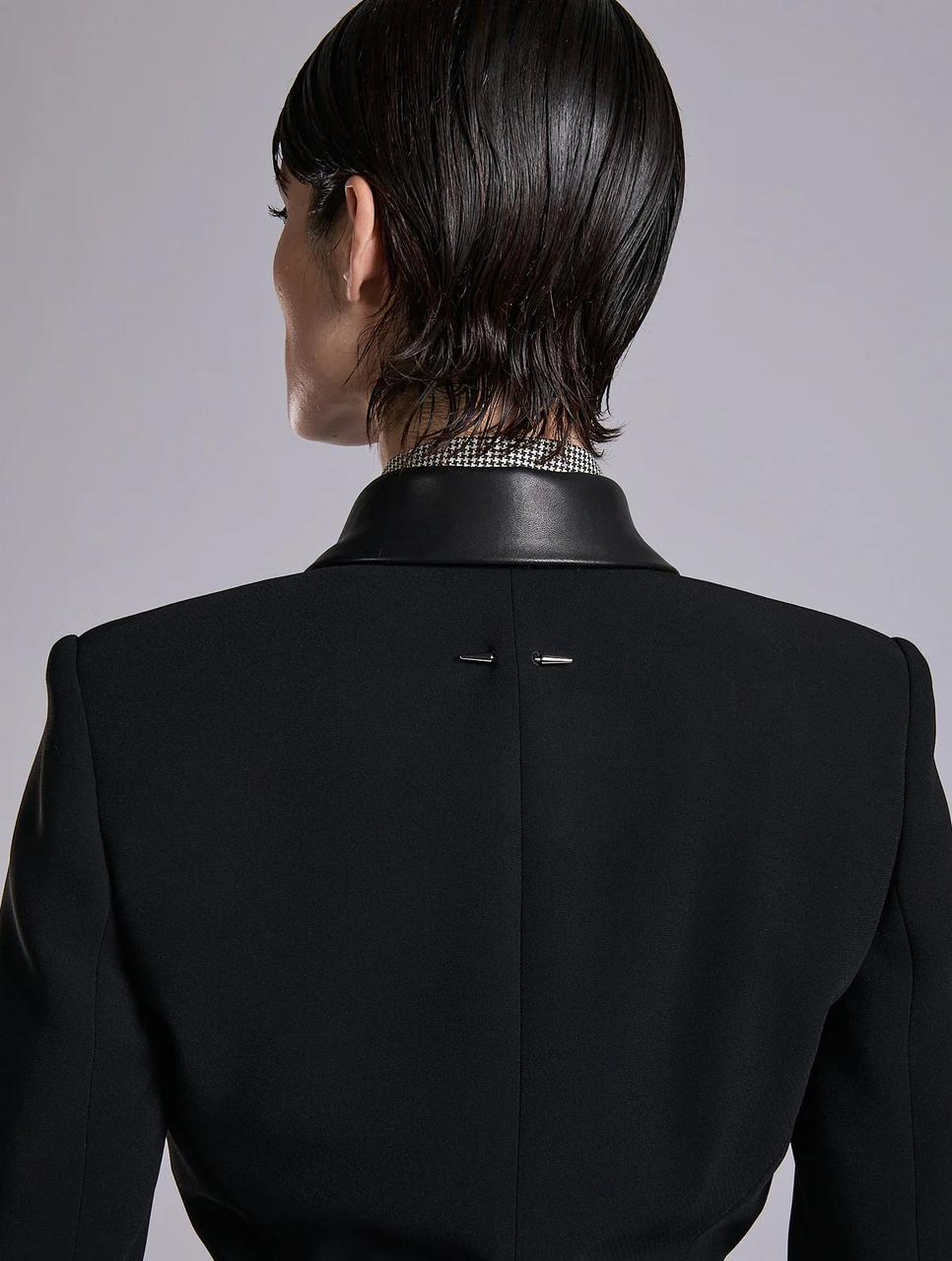 Veste zippée en crépe et cuir noir