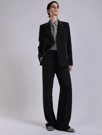 Veste zippée en crépe et cuir noir