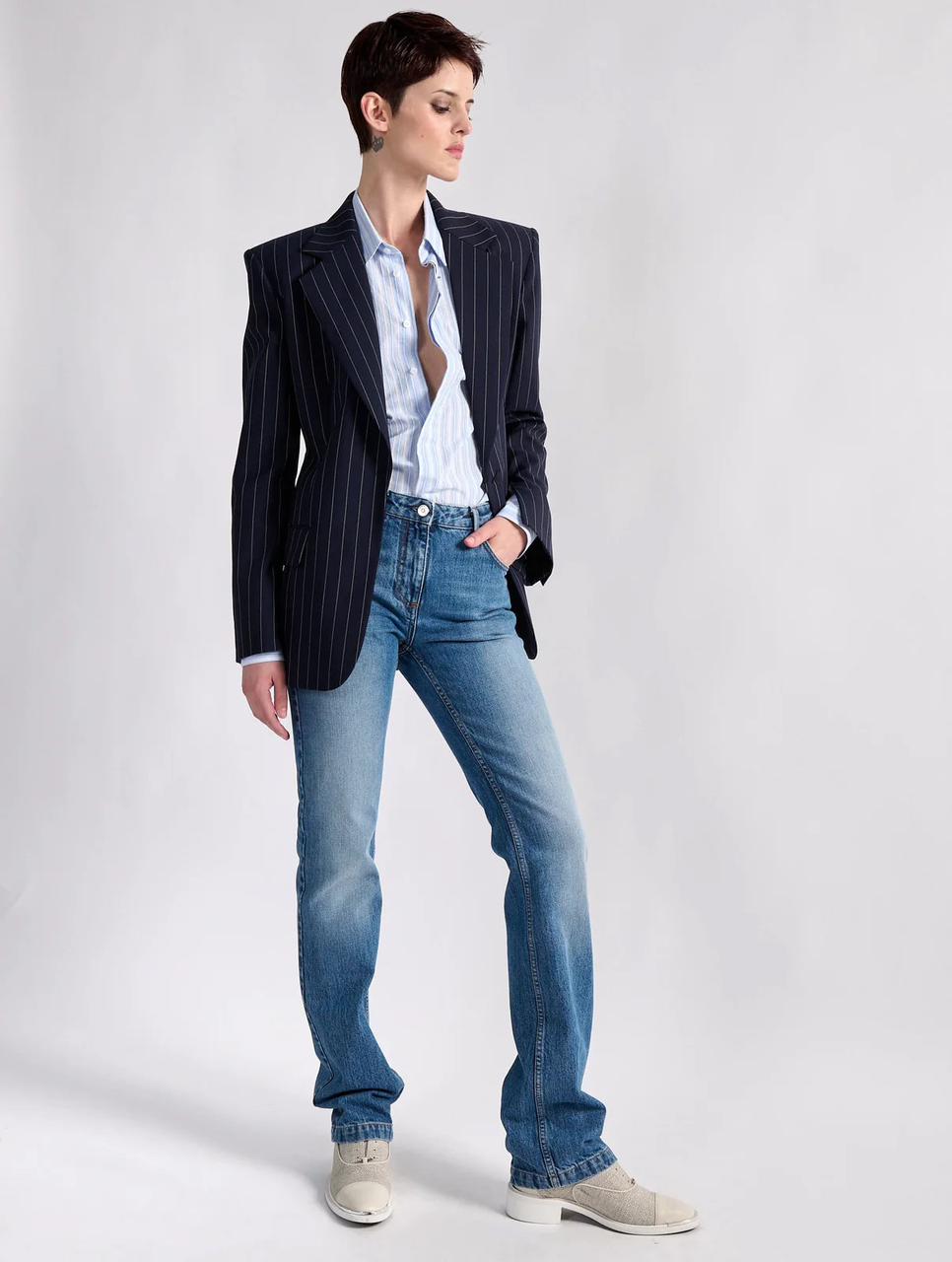 Veste coupe droite à rayures tennis , bleue marine