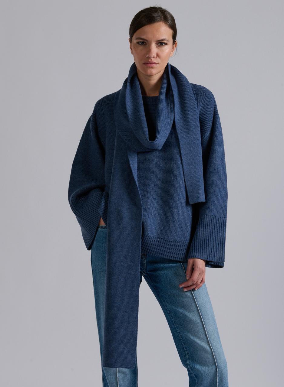 Pull en maille merinos bleu
