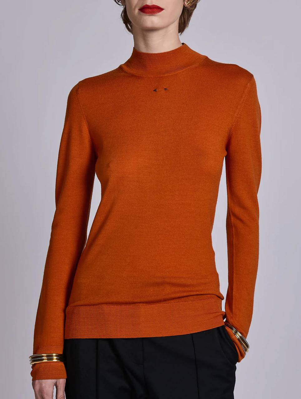 Pull à col montant en merinos orange