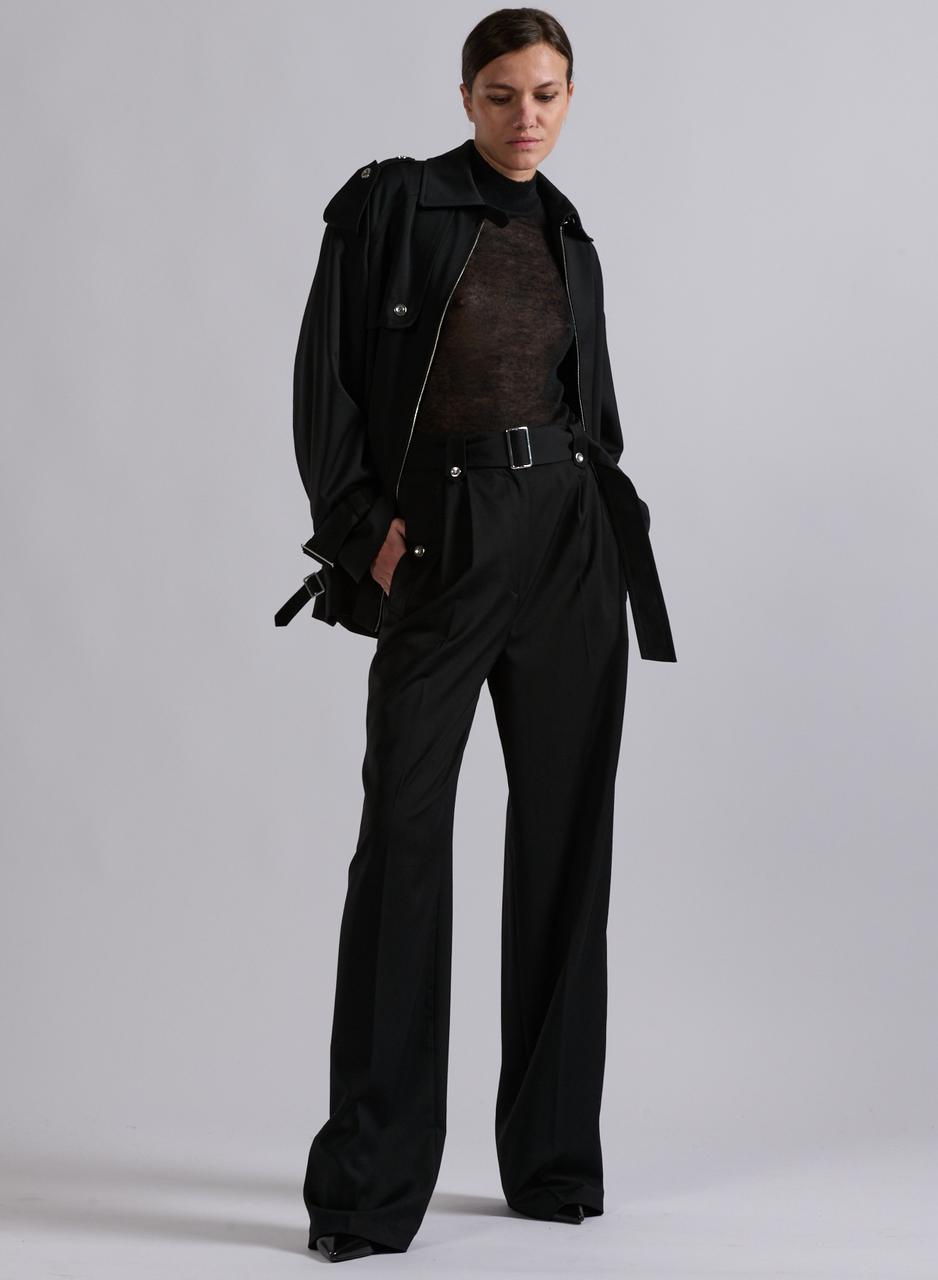 Blouson oversize en gabardine de laine noir
