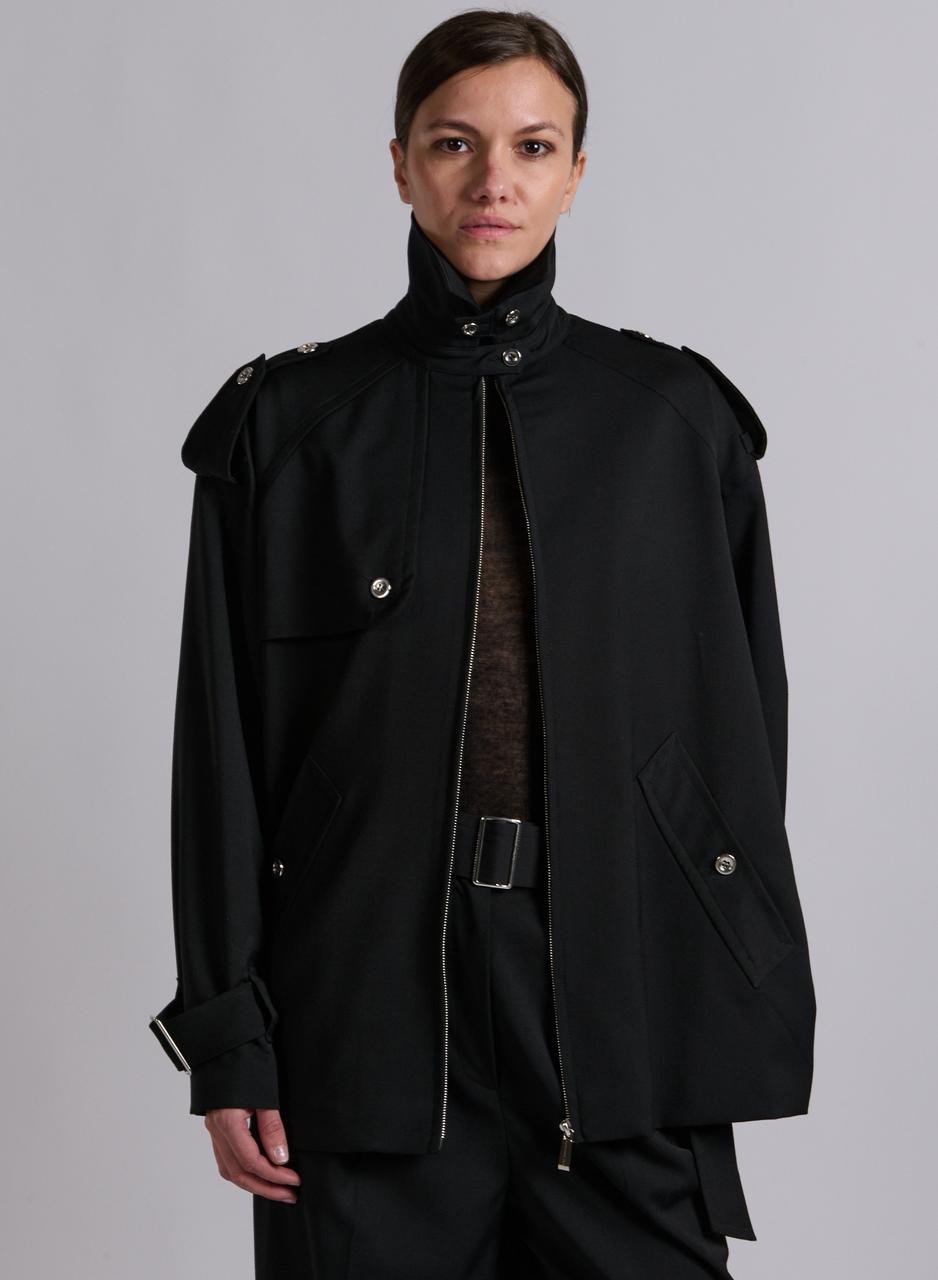 Blouson oversize en gabardine de laine noir