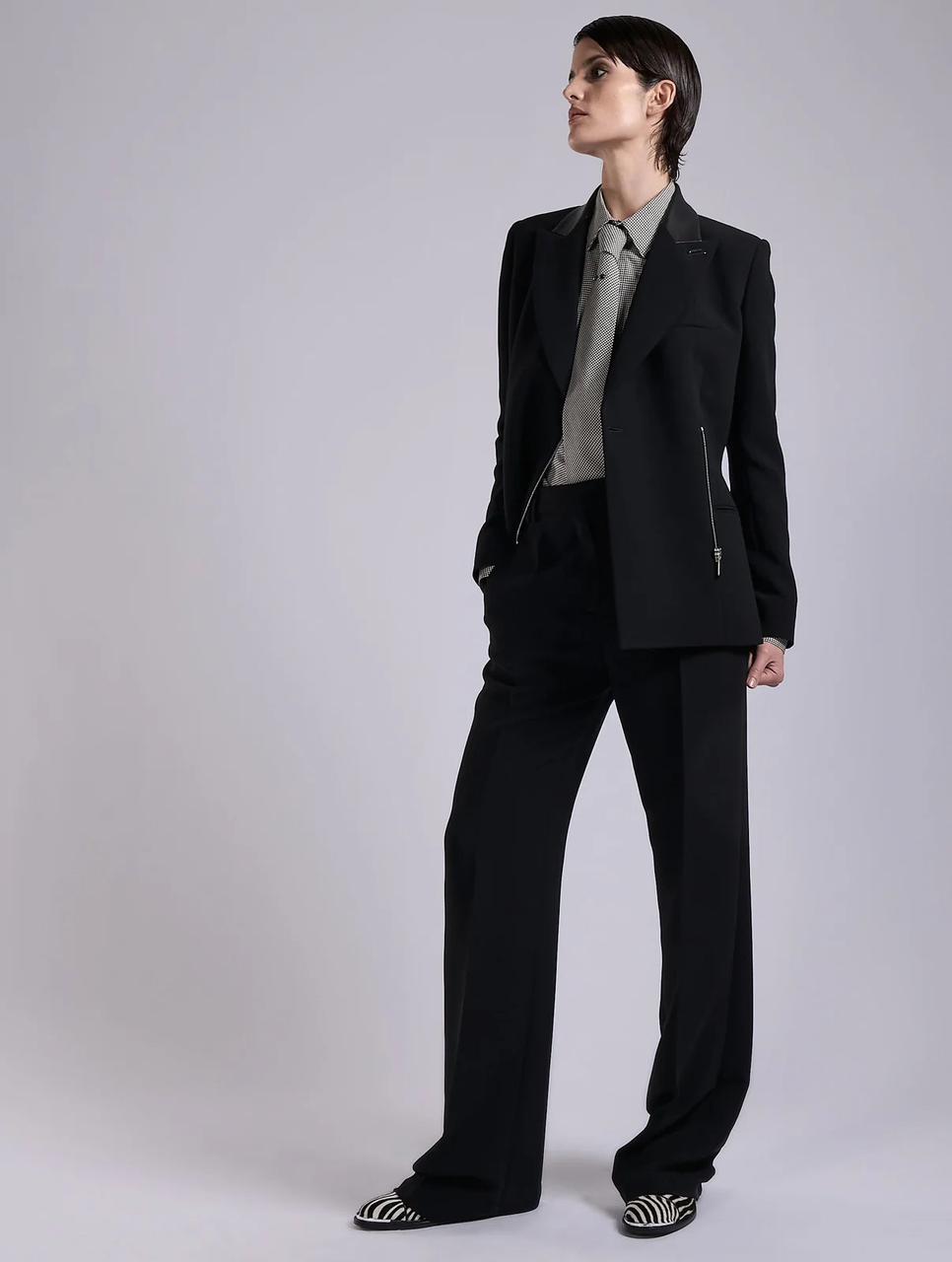 Pantalon taille hayte en gabardine de laine noir