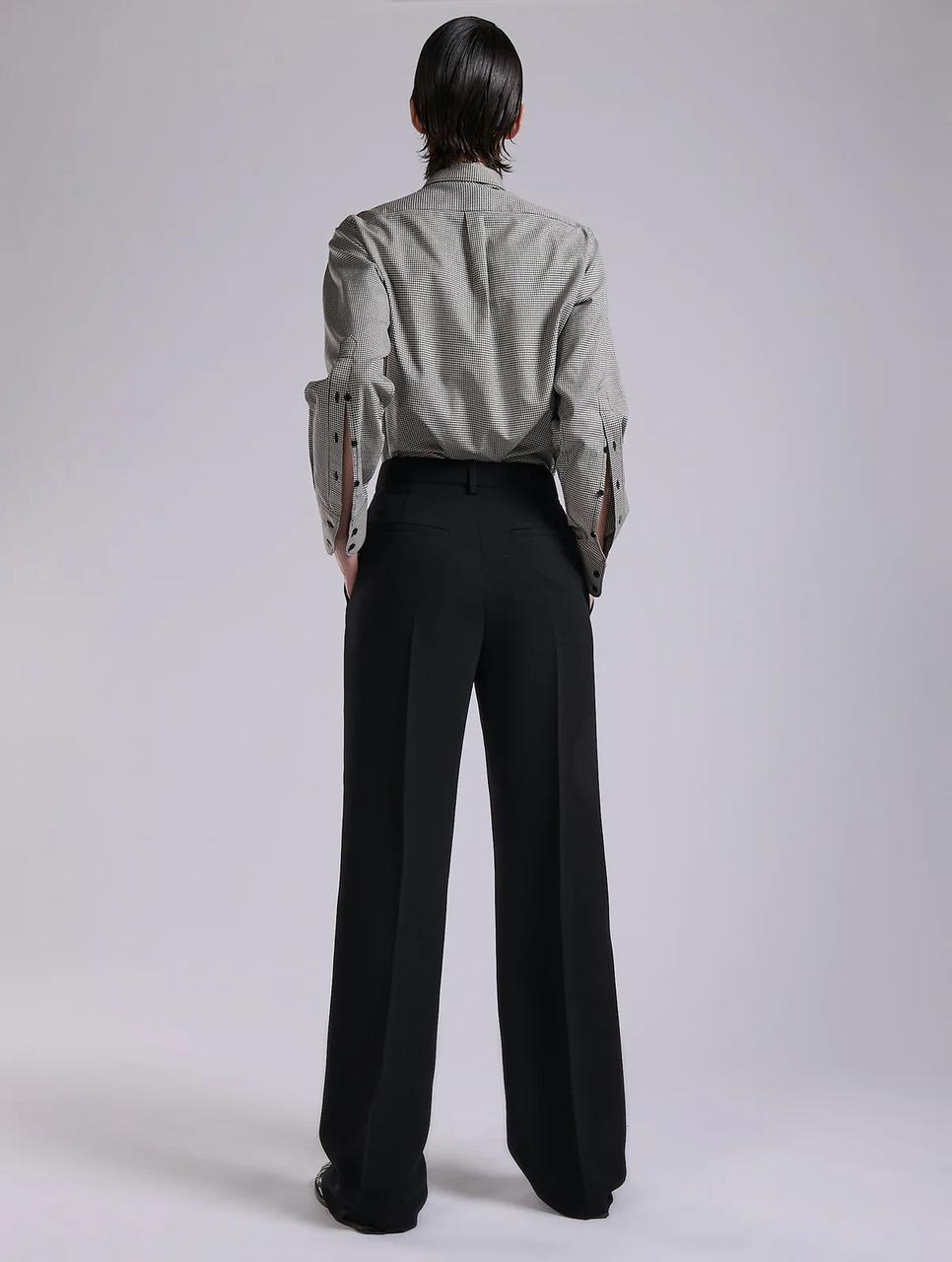 Pantalon taille hayte en gabardine de laine noir